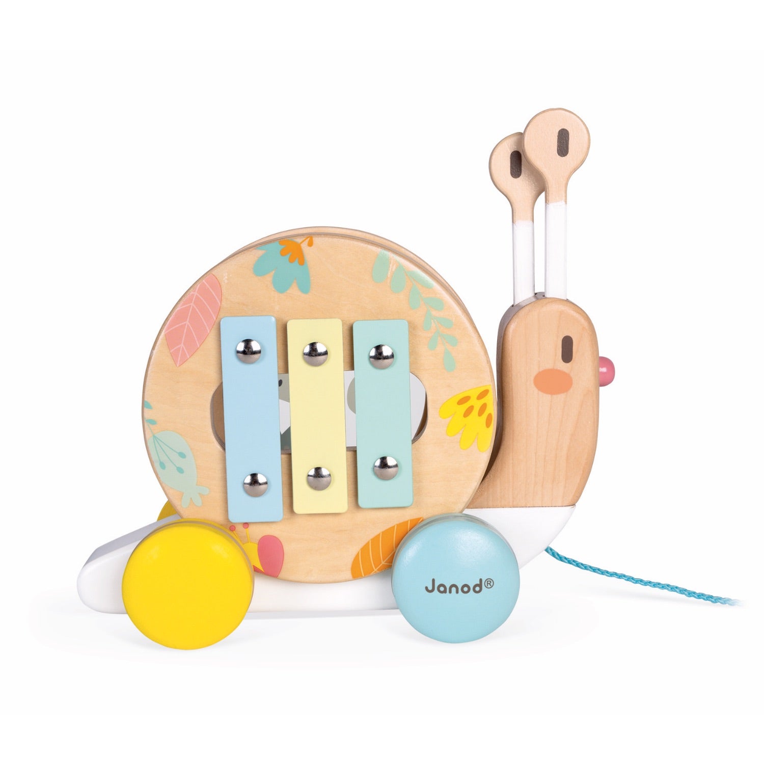 Janod Pure Pull-Along Snail | Wooden Toddler Activity Toy | Right Side View Xylophone | BeoVERDE.ie