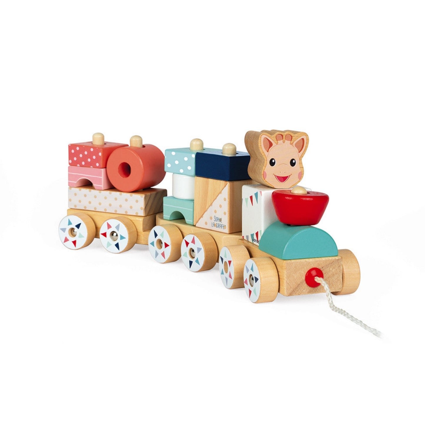 Janod Sophie la girafe Wooden Train | Wooden Toddler Activity Toy | Front-Side View | BeoVERDE.ie