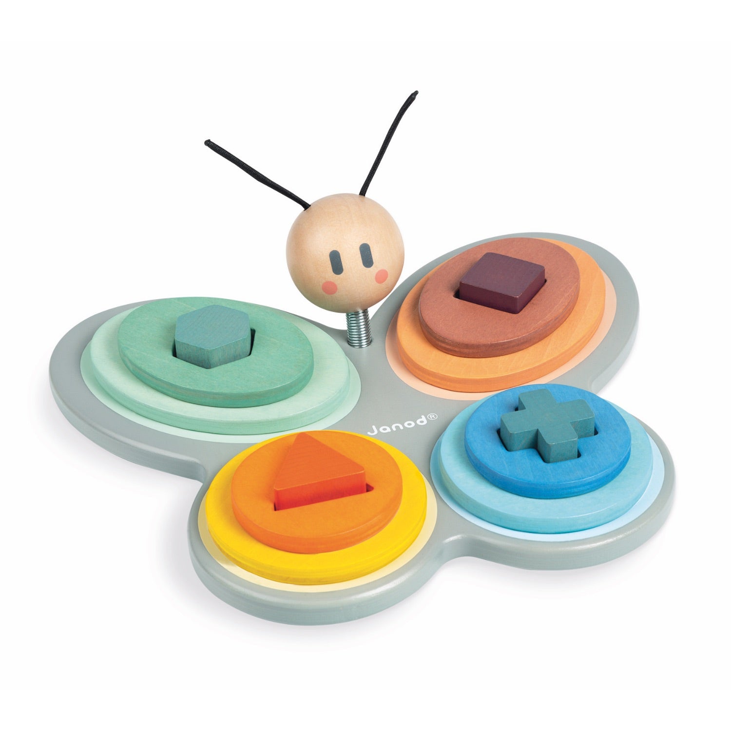 Janod Sweet Cocoon Butterfly Shape Sorter | Scandi Style Wooden Toddler Activity Toy | Left Side | BeoVERDE.ie