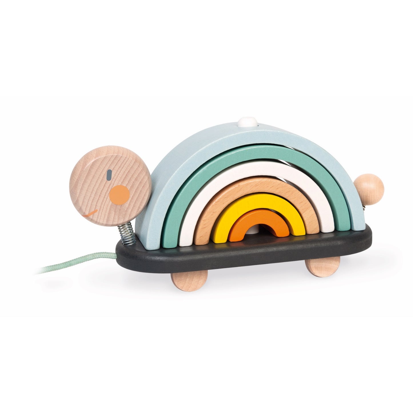 Janod Sweet Cocoon Rainbow Turtle | Scandi Style Wooden Toddler Activity Toy | Left Side View | BeoVERDE.ie