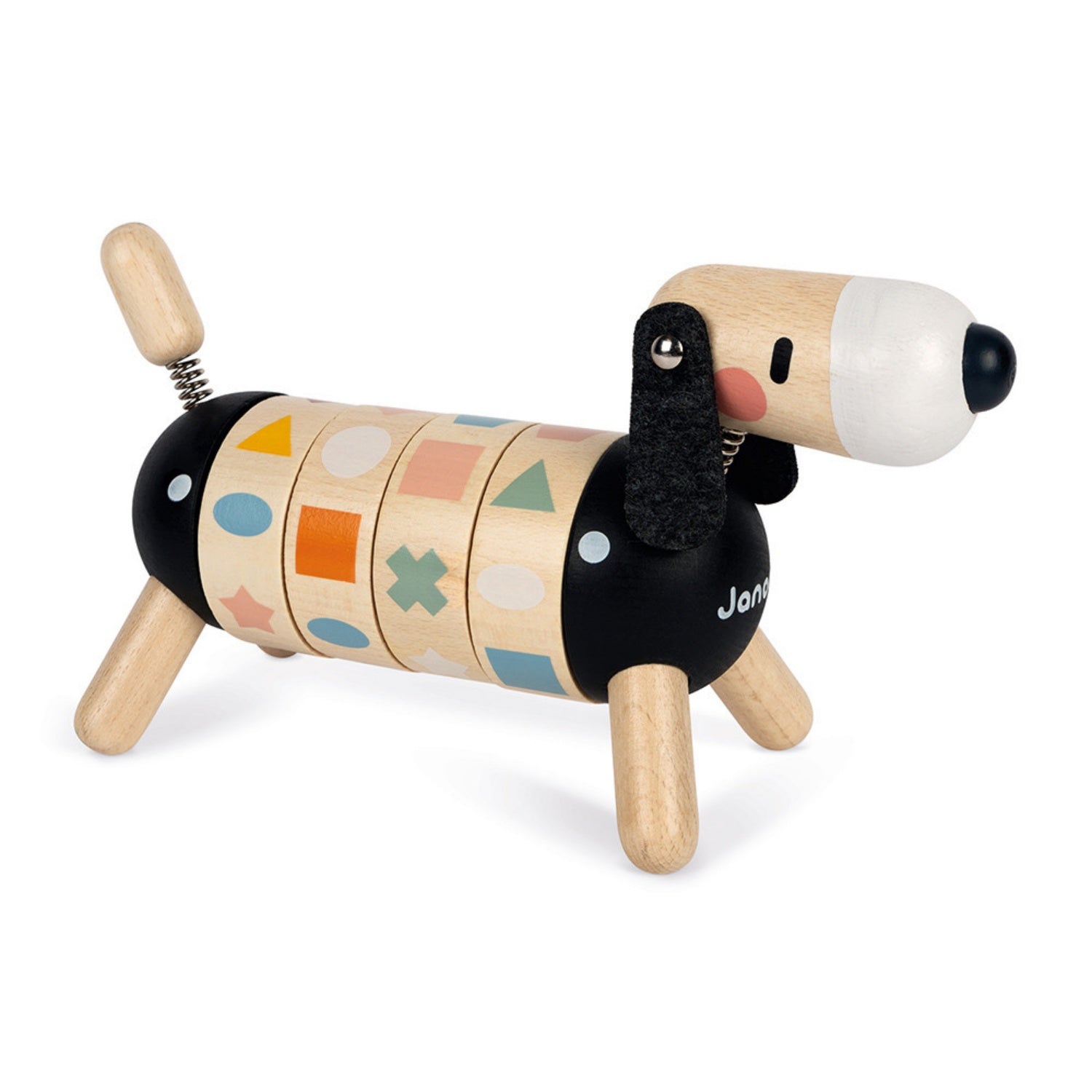 Janod Sweet Cocoon Shapes And Colours Dog | Scandi Style Wooden Toy | Front Right Side Mixed | BeoVERDE.ie
