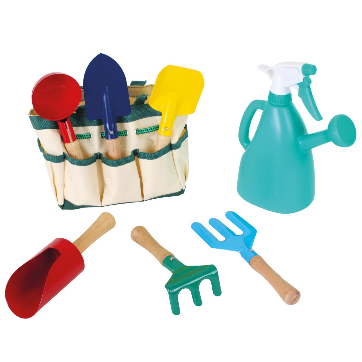 Legler Toys Kids Garden Tools or Beach Toy Set with Carry Bag | Outdoor & Gardening | Front View – Some Tools in Bag | BeoVERDE.ie