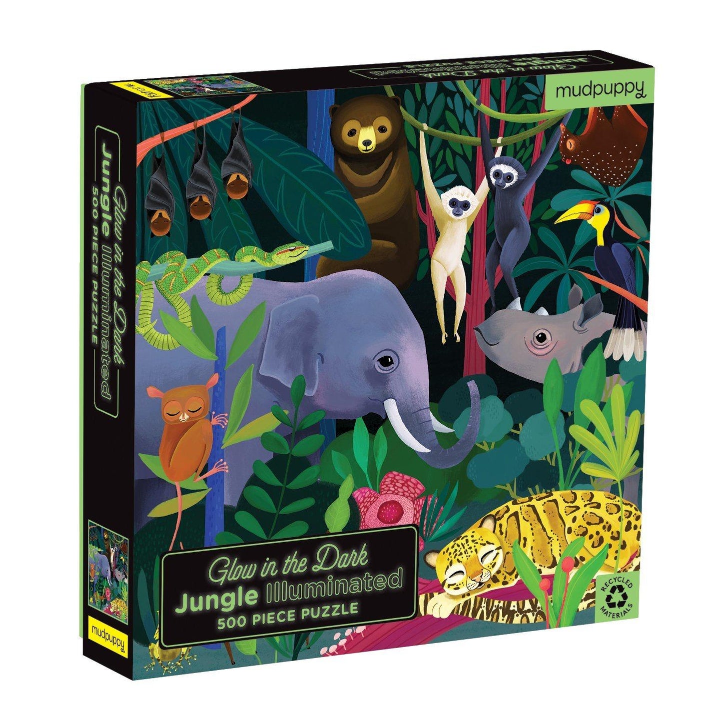 Mudpuppy Jungle Illuminated | 500 Piece Glow-In-The-Dark Family Jigsaw Puzzle | Box | BeoVERDE.ie