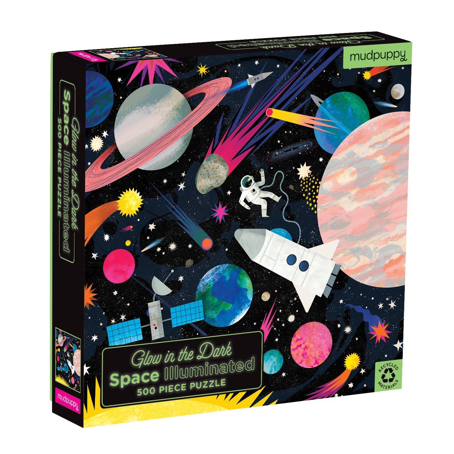 Mudpuppy Space Illuminated | 500 Piece Glow-In-The-Dark Family Jigsaw Puzzle | Box | BeoVERDE.ie