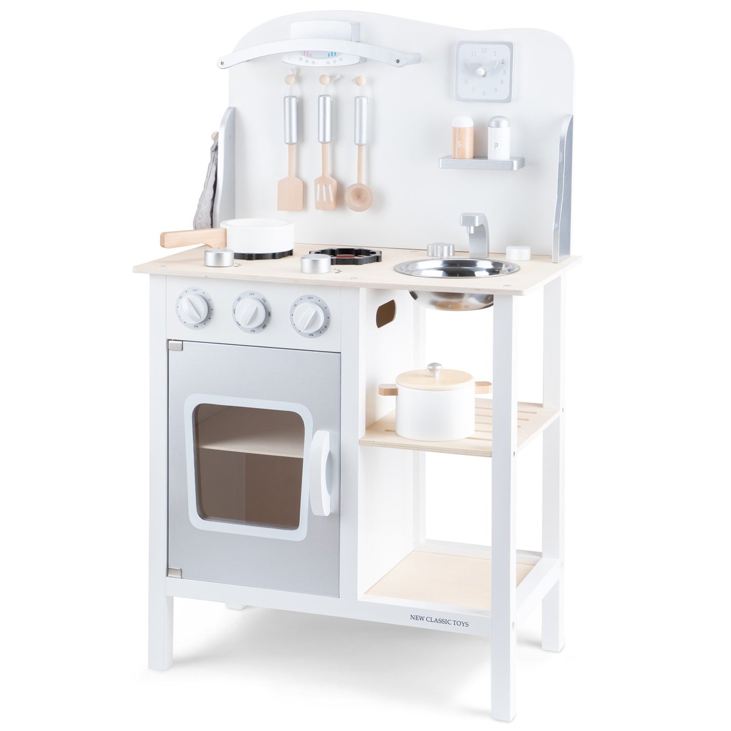 New Classic Toys Kitchen With Pot & Pan | Scandi-Style Pretend Play Kitchen | Front View | BeoVERDE.ie