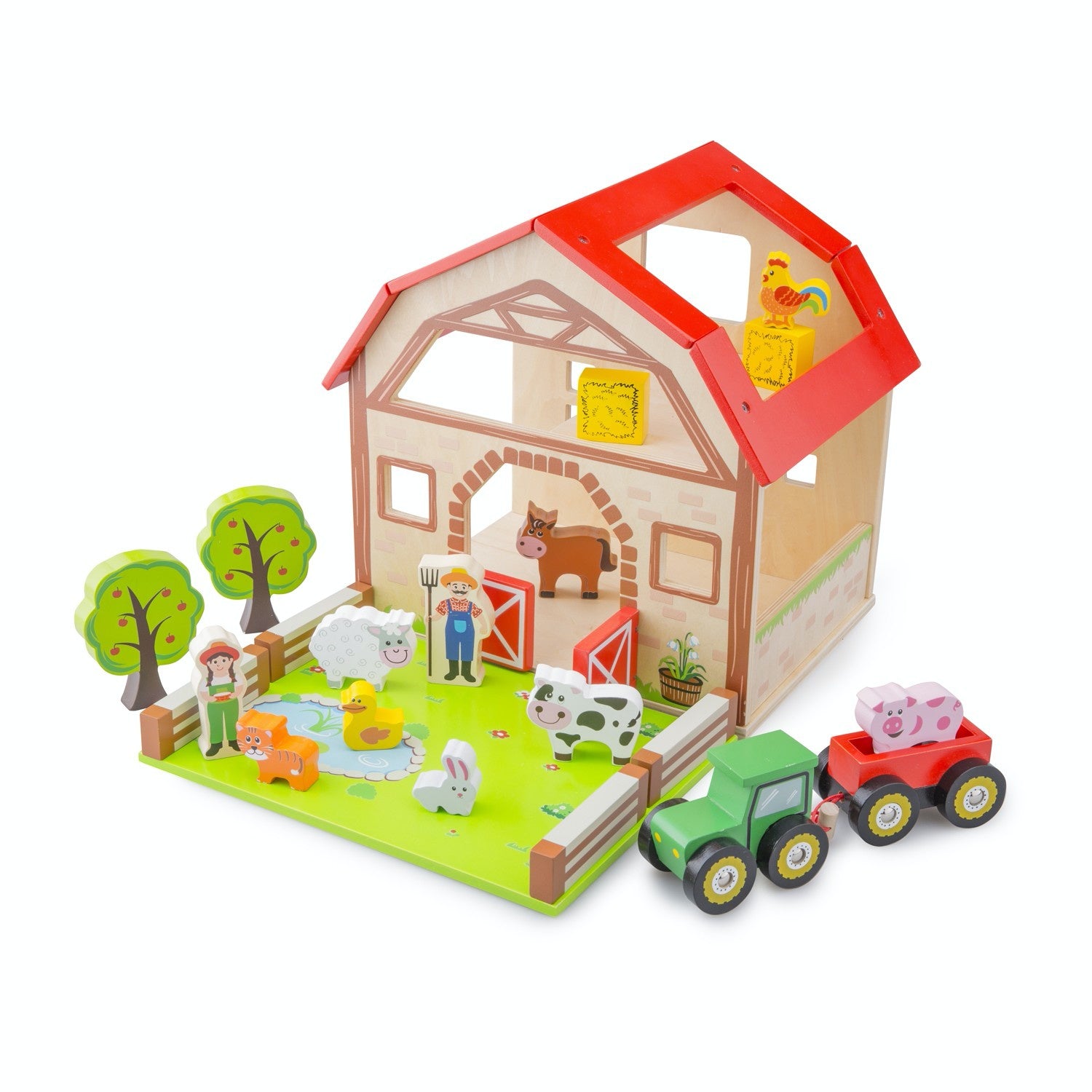 New Classic Wooden Toy Farm Play Set | Imaginative Play Toys | Front View | BeoVERDE.ie