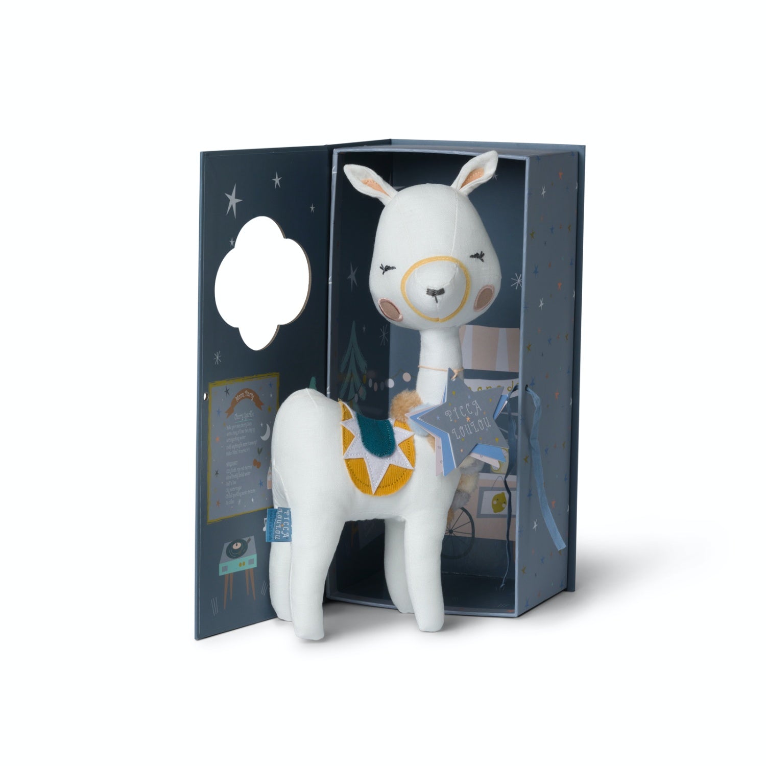 Picca LouLou Llama in Gift Box | Imaginative Play Toy | Hand-Crafted Soft Toy Made From Cotton | Llama Outside Open Box | BeoVERDE.ie
