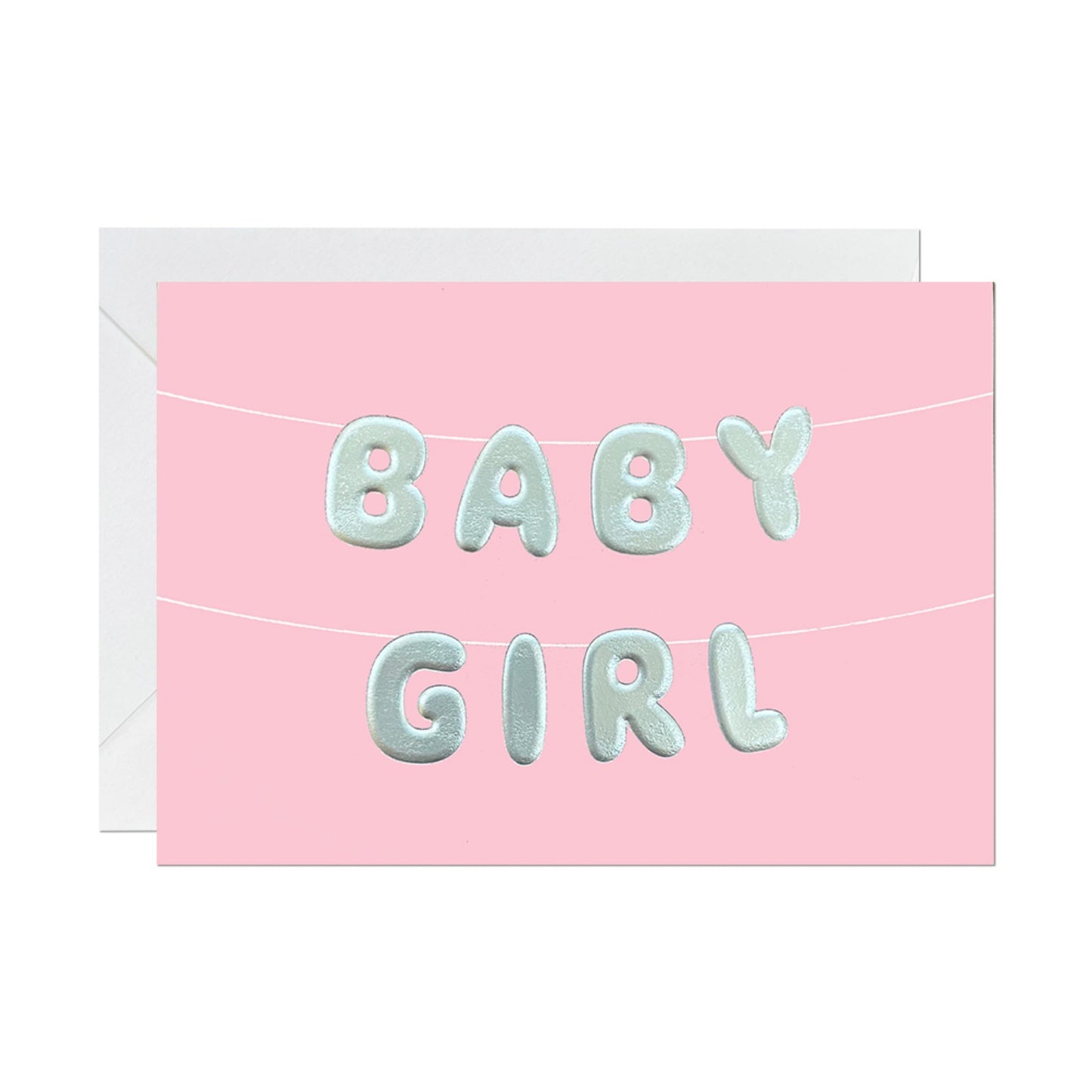 Ricicle Cards ‘Baby Girl’ Balloon | New Baby Card with Envelope | Front View | BeoVERDE.ie
