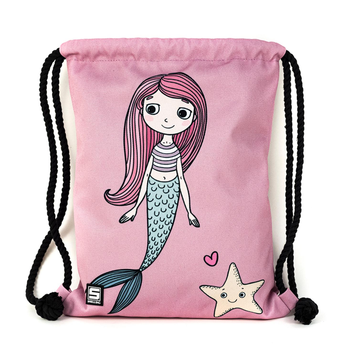 Shellbag Little Mermaid Drawstring Bag | Kid’s Backpack for Creche, Nursery & School | Front View | BeoVERDE.ie