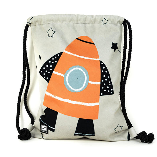 Shellbag Space Rocket Drawstring Bag | Kid’s Backpack for Creche, Nursery & School | Front View | BeoVERDE.ie