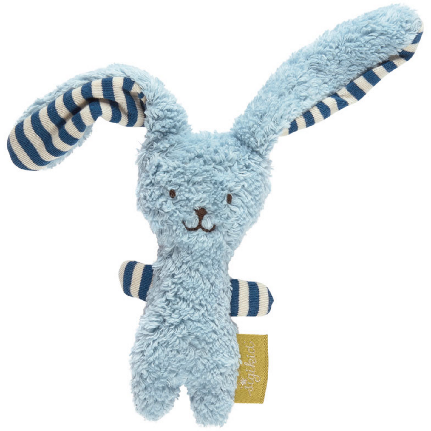Sigikid Organic Rabbit Soft Rattle and Comforter | Blue | Front View | BeoVERDE.ie