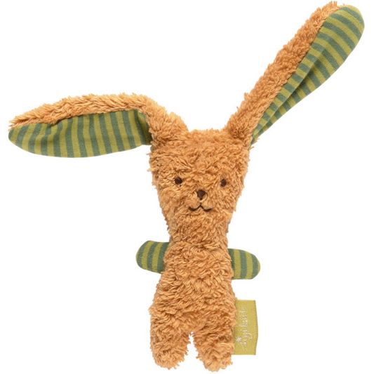 Sigikid Organic Rabbit Soft Rattle and Comforter | Light Brown & Green | Front View | BeoVERDE.ie