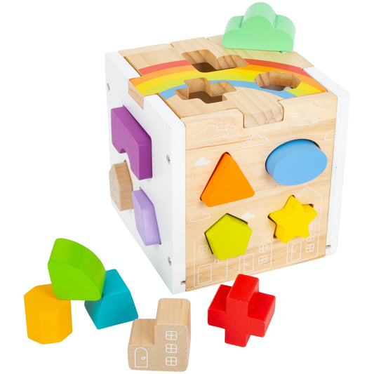 Small Foot Wooden Rainbow Shape Sorter Cube | Baby & Toddler Activity Toy | Front View | BeoVERDE.ie