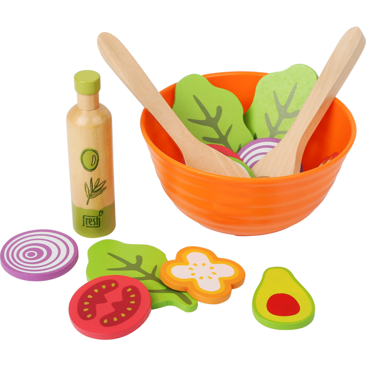 Small Foot Salad Play Set | Gorgeous Pretend Play Toys | Front View,  Spoon & Fork in Bowl | BeoVERDE.ie