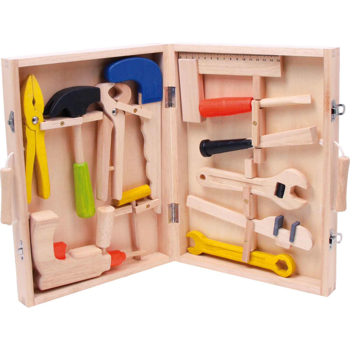 Small Foot Tool Box Set | Wooden Pretend Play Toys | Front View Box Open | BeoVERDE.ie