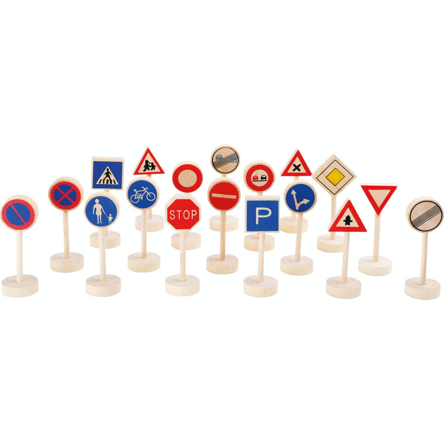 Small Foot Wooden Toy Traffic Signs 18 Pieces | Wooden Imaginative Play Toys | Front View | BeoVERDE.ie