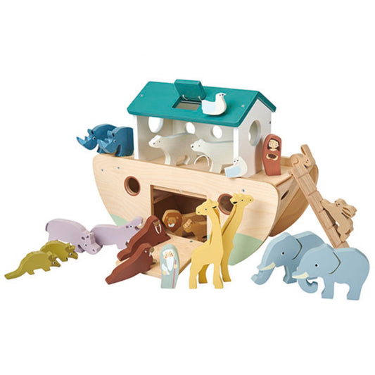 Tender Leaf Toys Noah's Wooden Ark | Hand-Crafted Wooden Toys | Front-Side View | BeoVERDE.ie