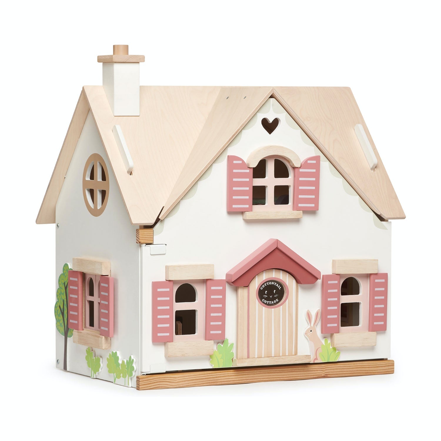 Tender Leaf Toys Cottontail Cottage | Wooden Doll's House Including Furniture | Front – Entrance View | BeoVERDE.ie