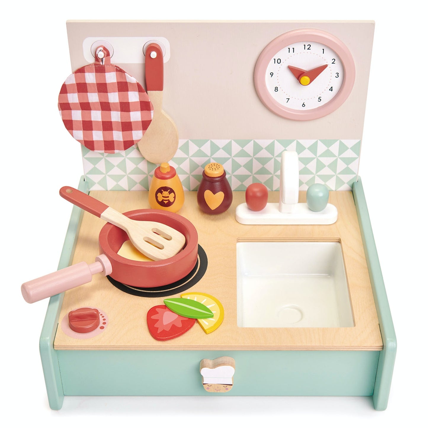 Tender Leaf Toys Kitchenette | Wooden Role Play Toy Kitchenette for Kids | Inspires Pretend Play | Front View - Open | BeoVERDE.ie