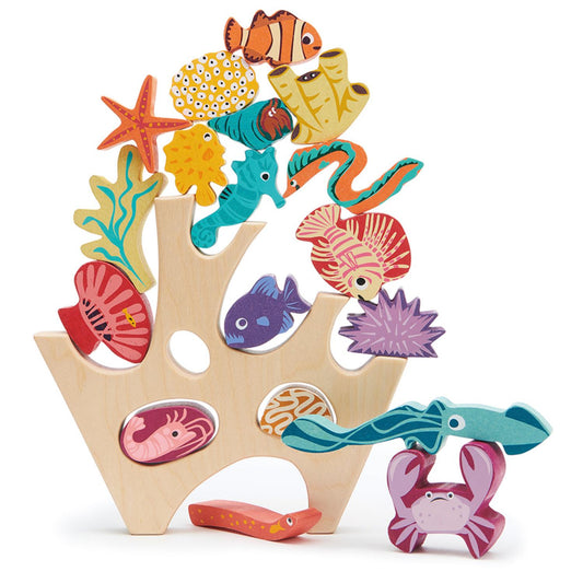 Stacking Coral Reef | Stacking + Balancing Wooden Toy | Front View All Pieces | BeoVERDE.ie