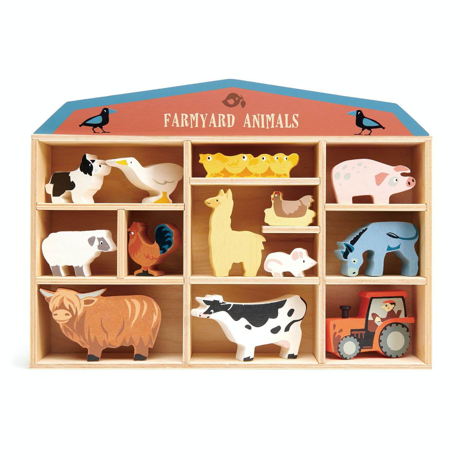 Tender Leaf 13 Farmyard Animals & Shelf Set | Hand-Crafted Wooden Animal Toys | BeoVERDE.ie