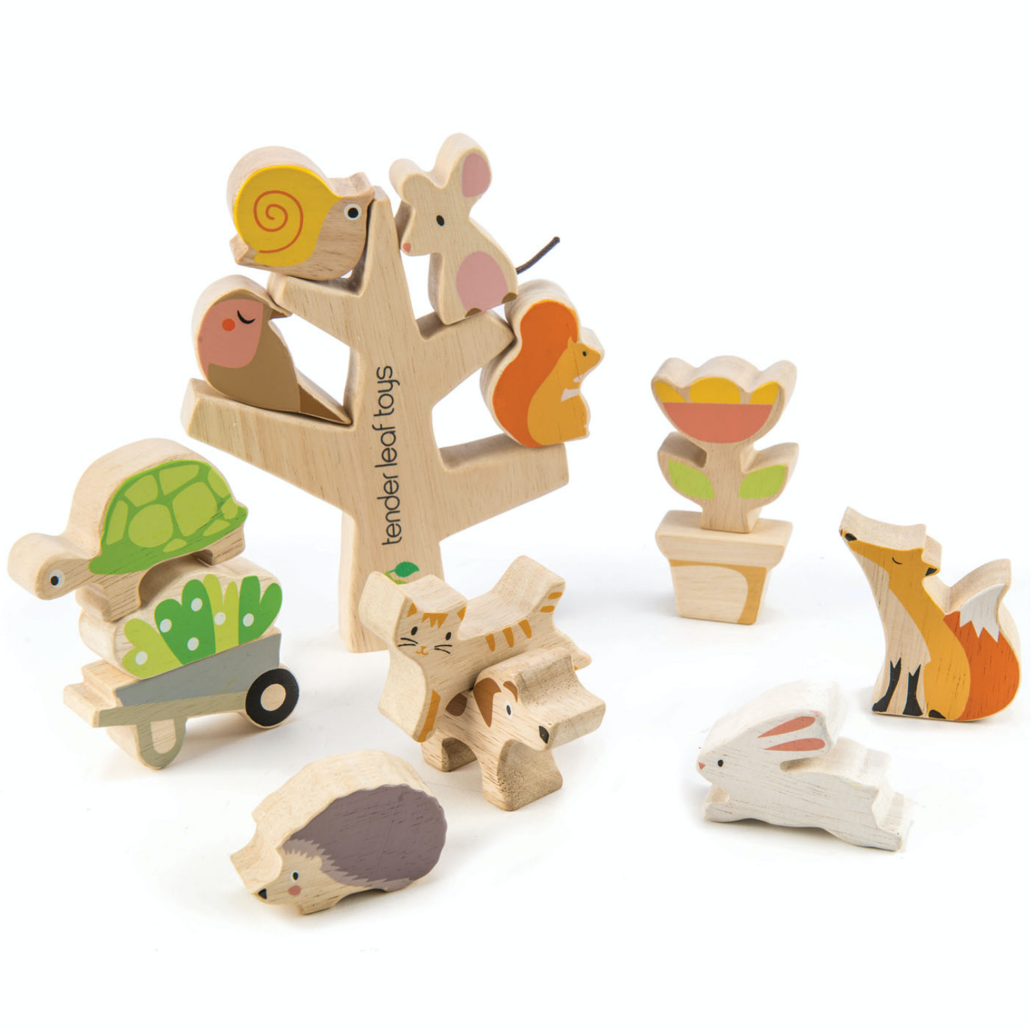 Tender Leaf Stacking Garden Friends Set | Hand-Crafted Wooden Animal Toys | BeoVERDE.ie
