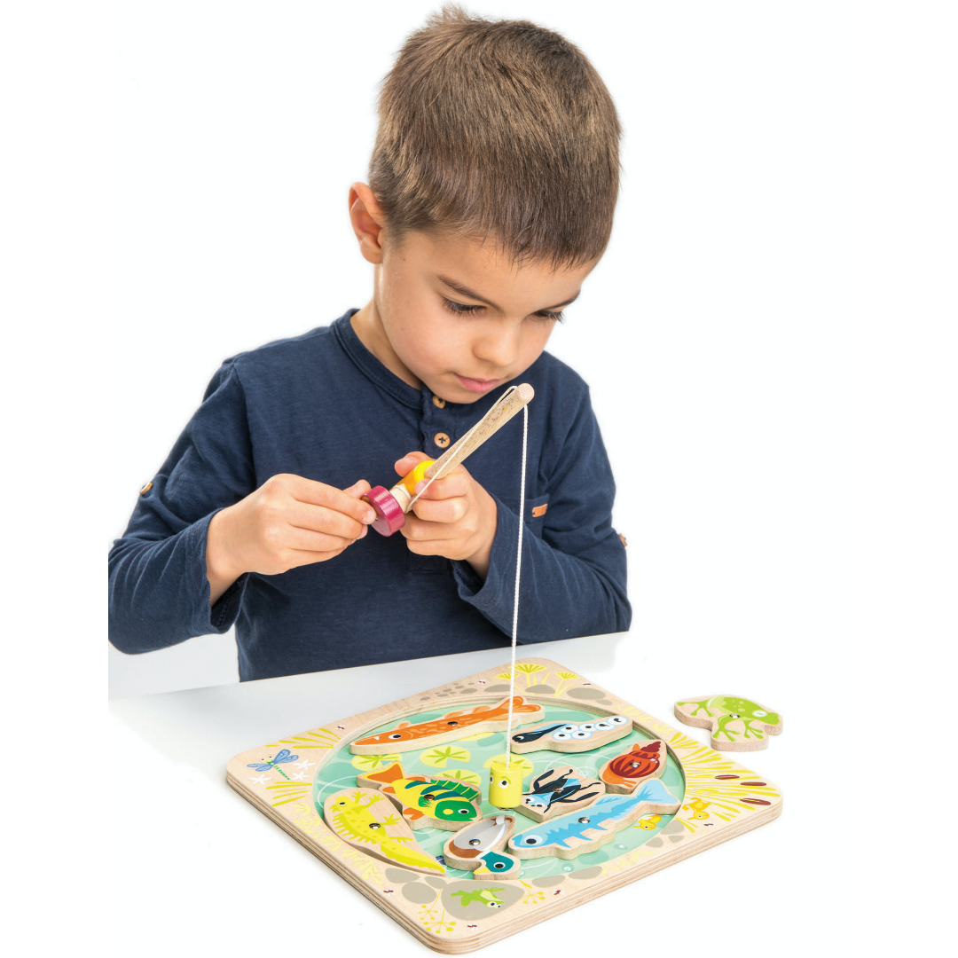 Tender Leaf Wooden Pond Dipping | Hand-Crafted Wooden Educational Toy | Boy Playing | BeoVERDE.ie