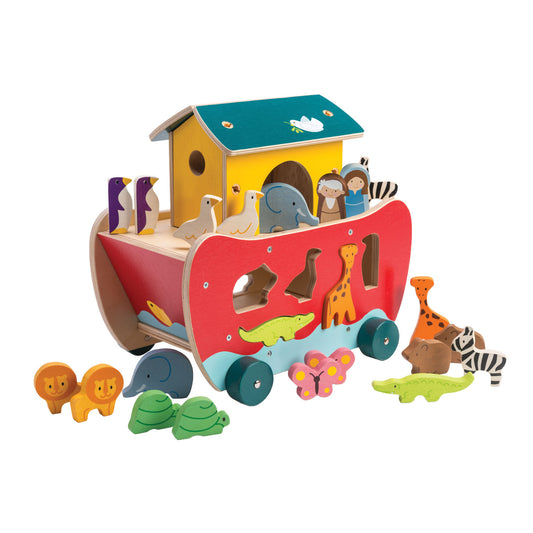 TenderLeaf Noah's Shape Sorter Ark Front View | Hand-Crafted Wooden Animal Toys | BeoVERDE.ie