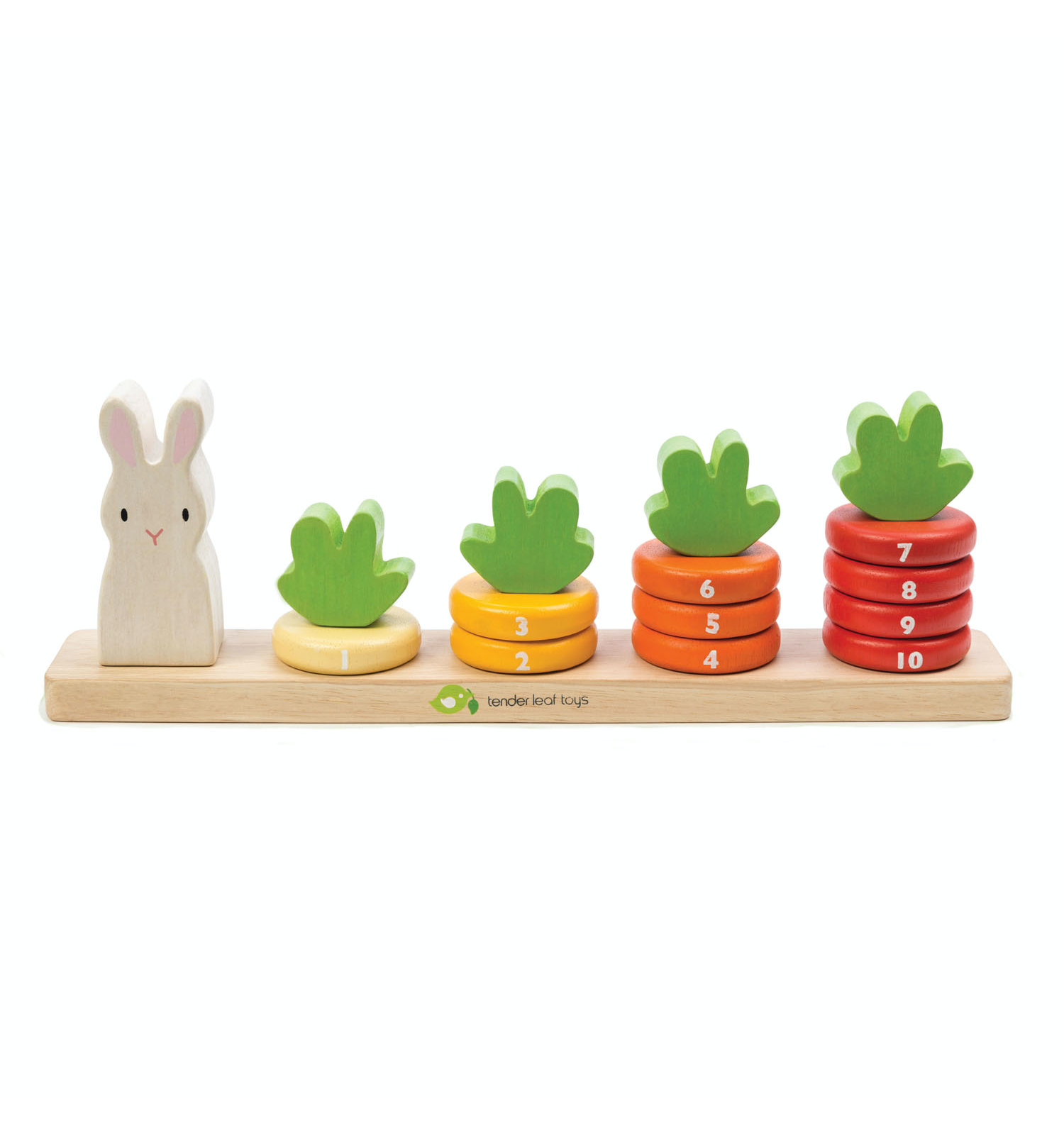 Tender Leaf Counting Carrots | Hand-Crafted Wooden Educational Toy | Front View | BeoVERDE.ie