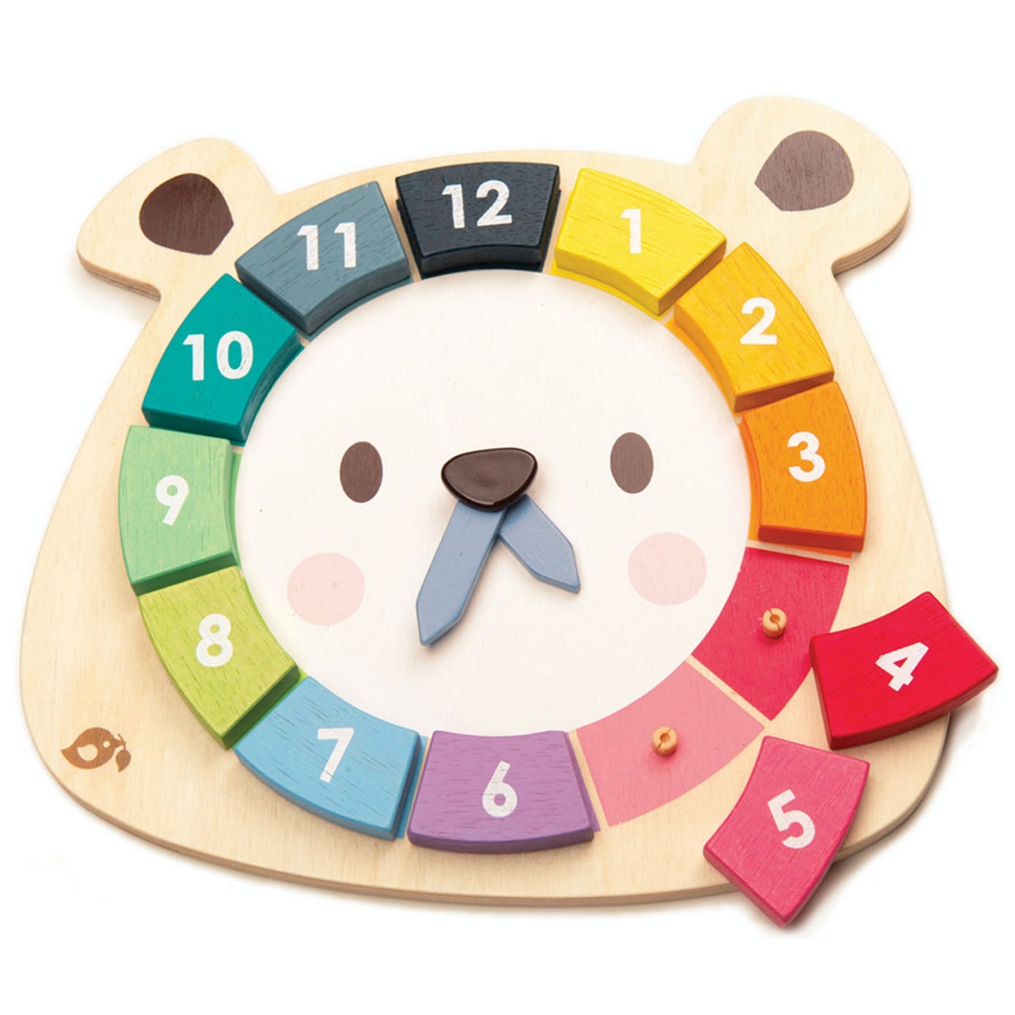 Tender Leaf Bear Colours Clock | Hand-Crafted Wooden Educational Toy | Front View | BeoVERDE.ie