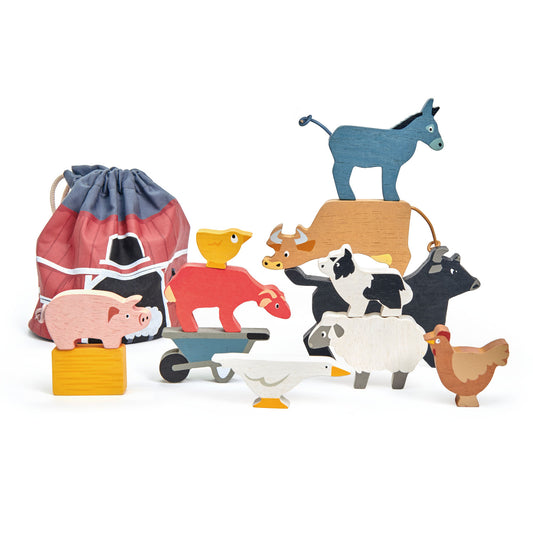 TenderLeaf Stacking Farmyard Front View | Hand-Crafted Wooden Animal Toys | BeoVERDE.ie