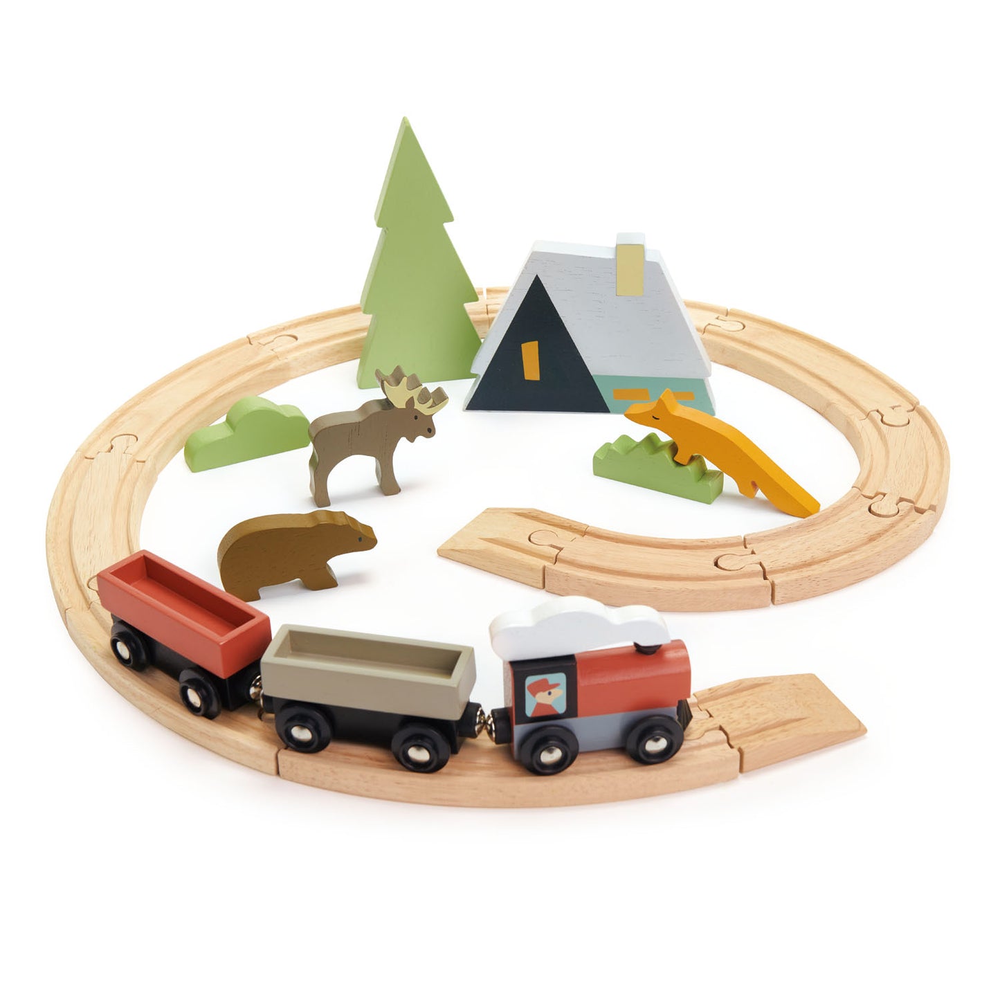 TenderLeaf Treetops Train Set Front View | Hand-Crafted Wooden Animal Toys | BeoVERDE.ie