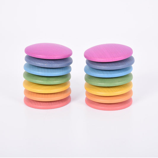 TickiT Rainbow Wooden Discs | Wooden Loose Parts | Open-Ended Toys | Front View | BeoVERDE.ie