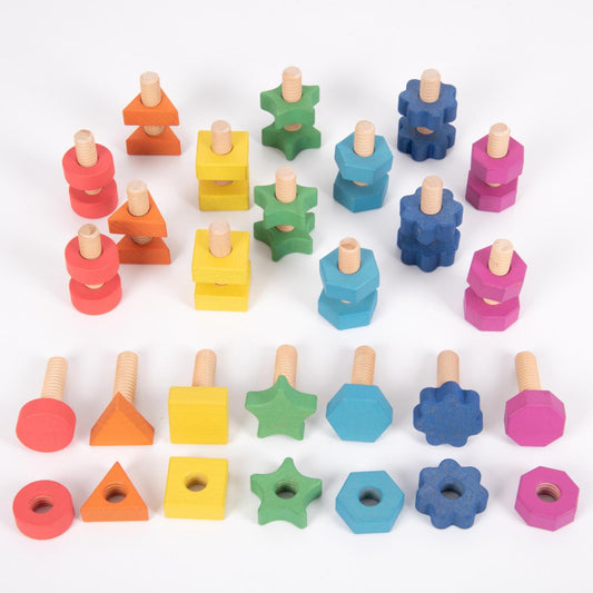 TickiT Rainbow Wooden Nuts & Bolts | Wooden Loose Parts | Open-Ended Toys | Front View | BeoVERDE.ie