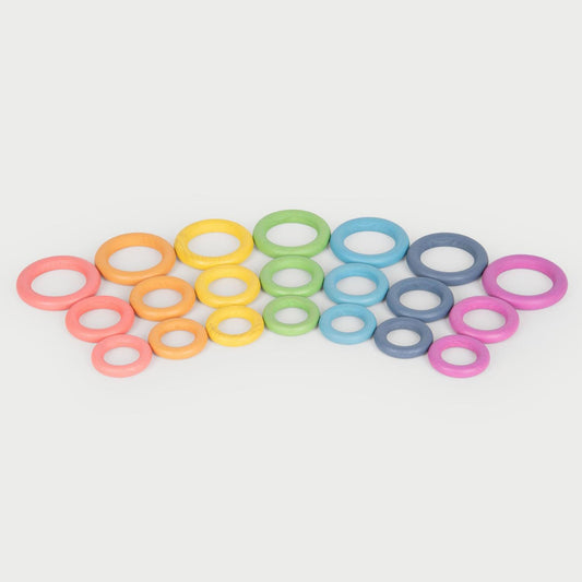 TickiT Rainbow Wooden Rings | Wooden Loose Parts | Open-Ended Toys | Front View | BeoVERDE.ie