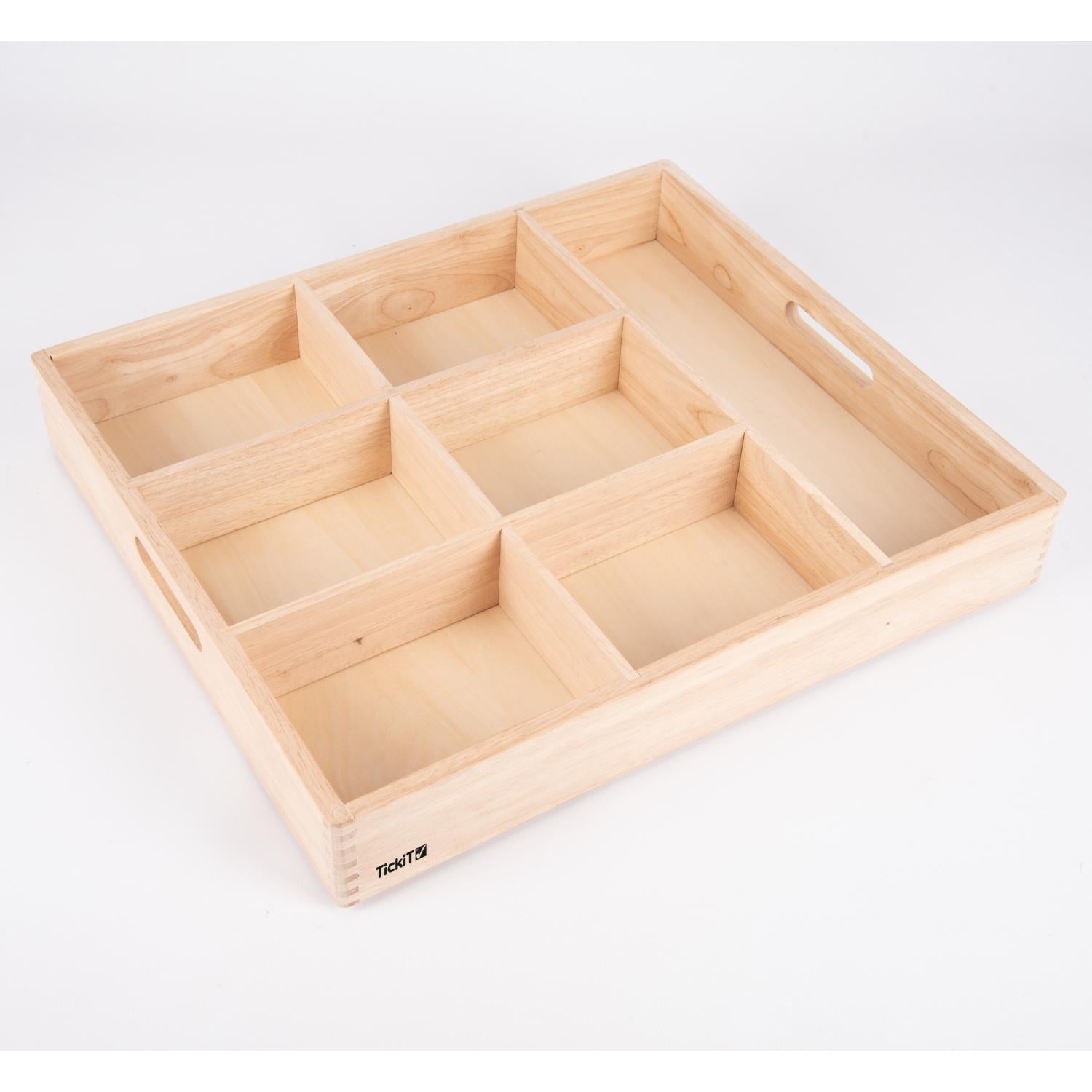 TickiT Wooden Sorting Tray with 7 Storage Compartments | Open-Ended Toys | Side View | BeoVERDE.ie