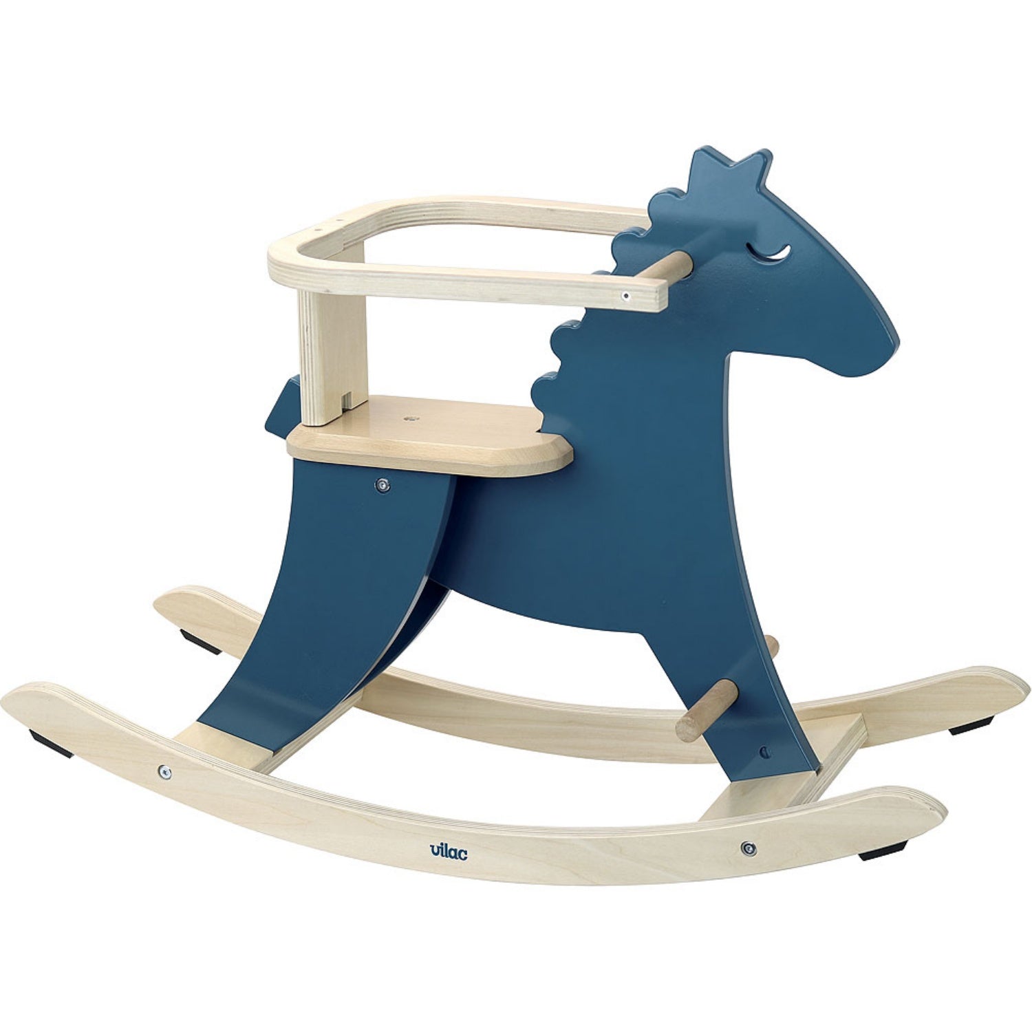 Vilac Wooden Rocking Horse with Protective Arch | Blue | Side View | BeoVERDE Ireland