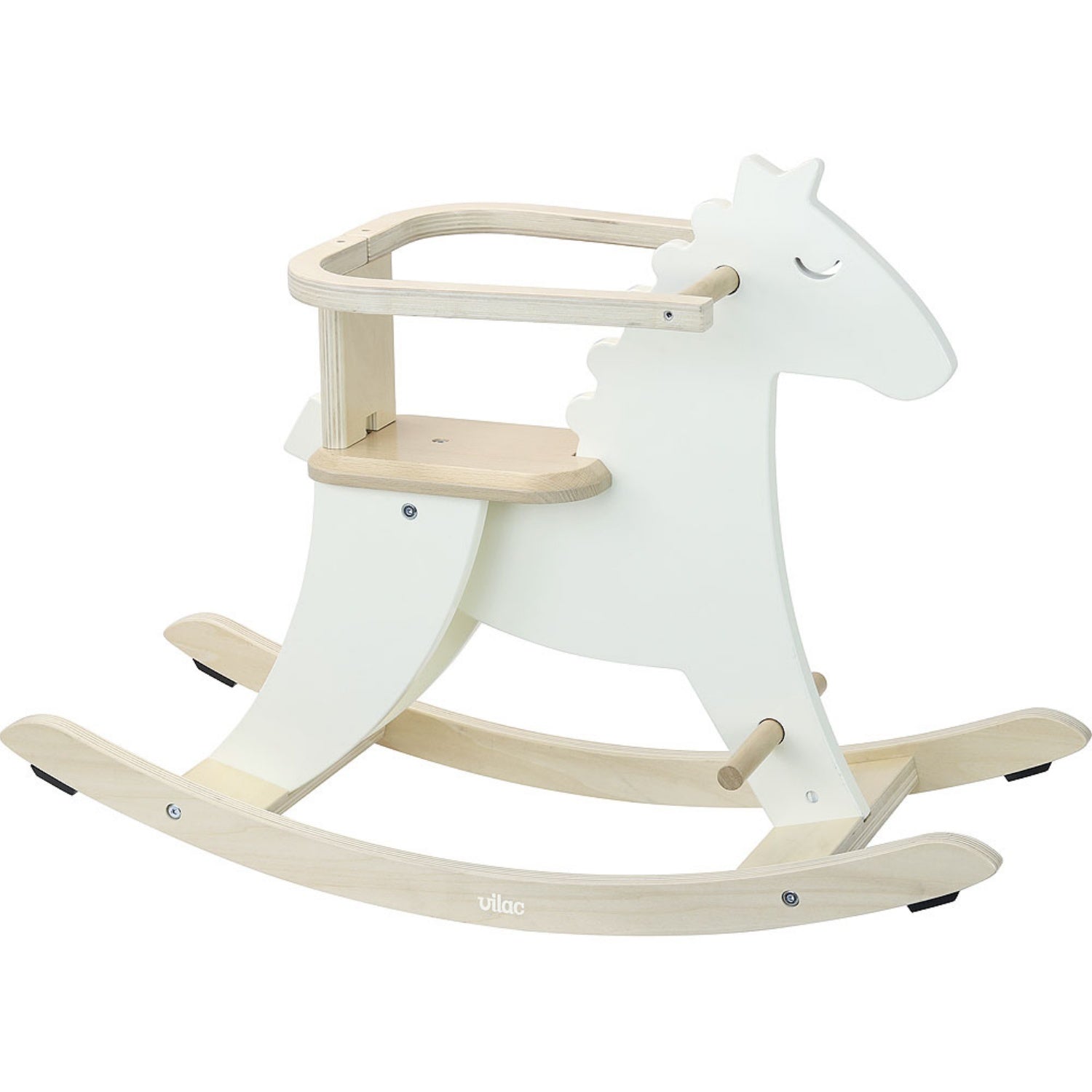 Vilac Wooden Rocking Horse with Protective Arch | White | Side View | BeoVERDE Ireland