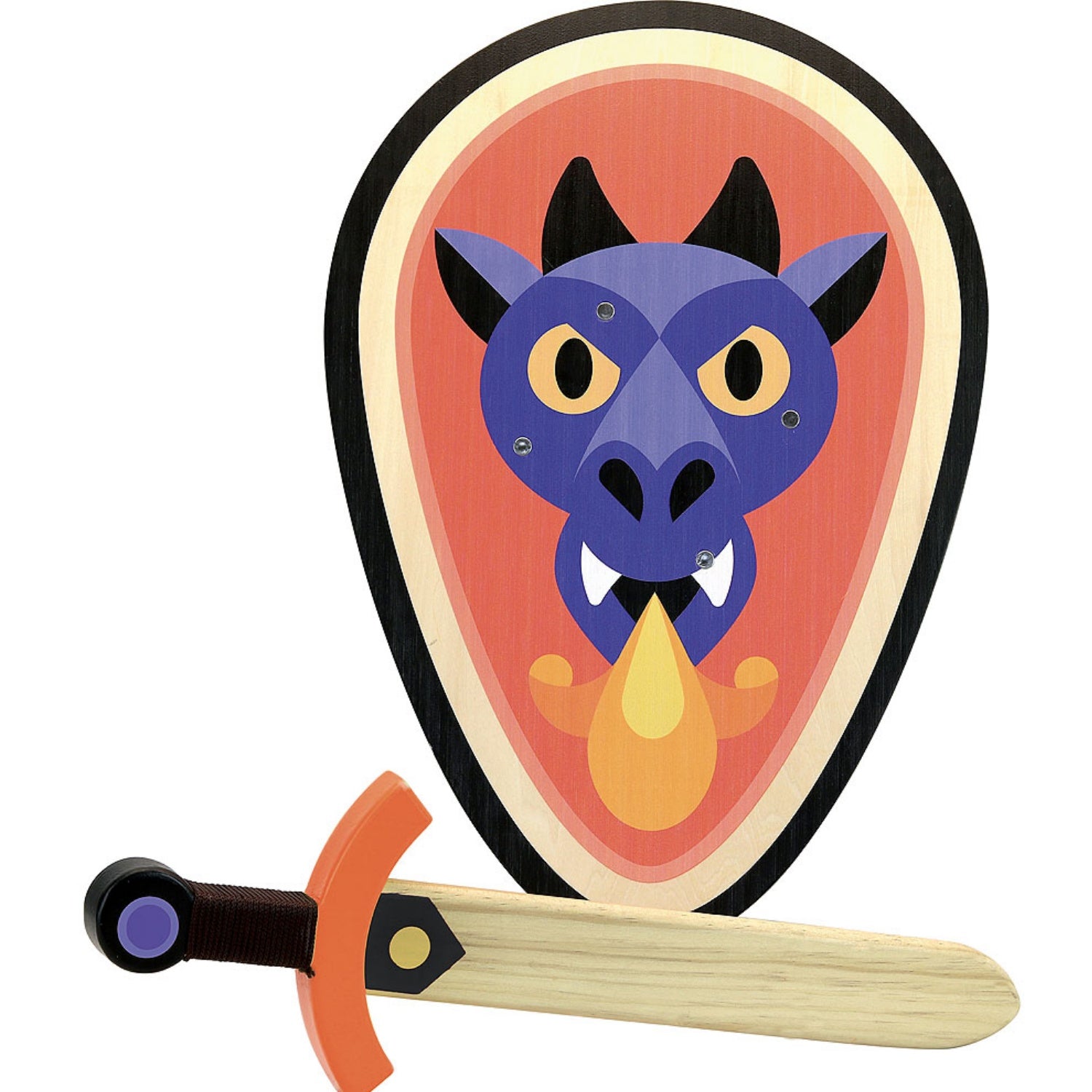 Vilac Wooden Sword and Wooden Shield Set  - Dragon | Wooden Pretend Play Toy | Front View | BeoVERDE.ie