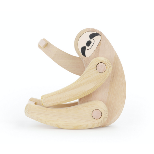TOBE Wooden Sloth | Movable Arms & Legs | Side View Sitting, Arm Up | BeoVERDE.ie