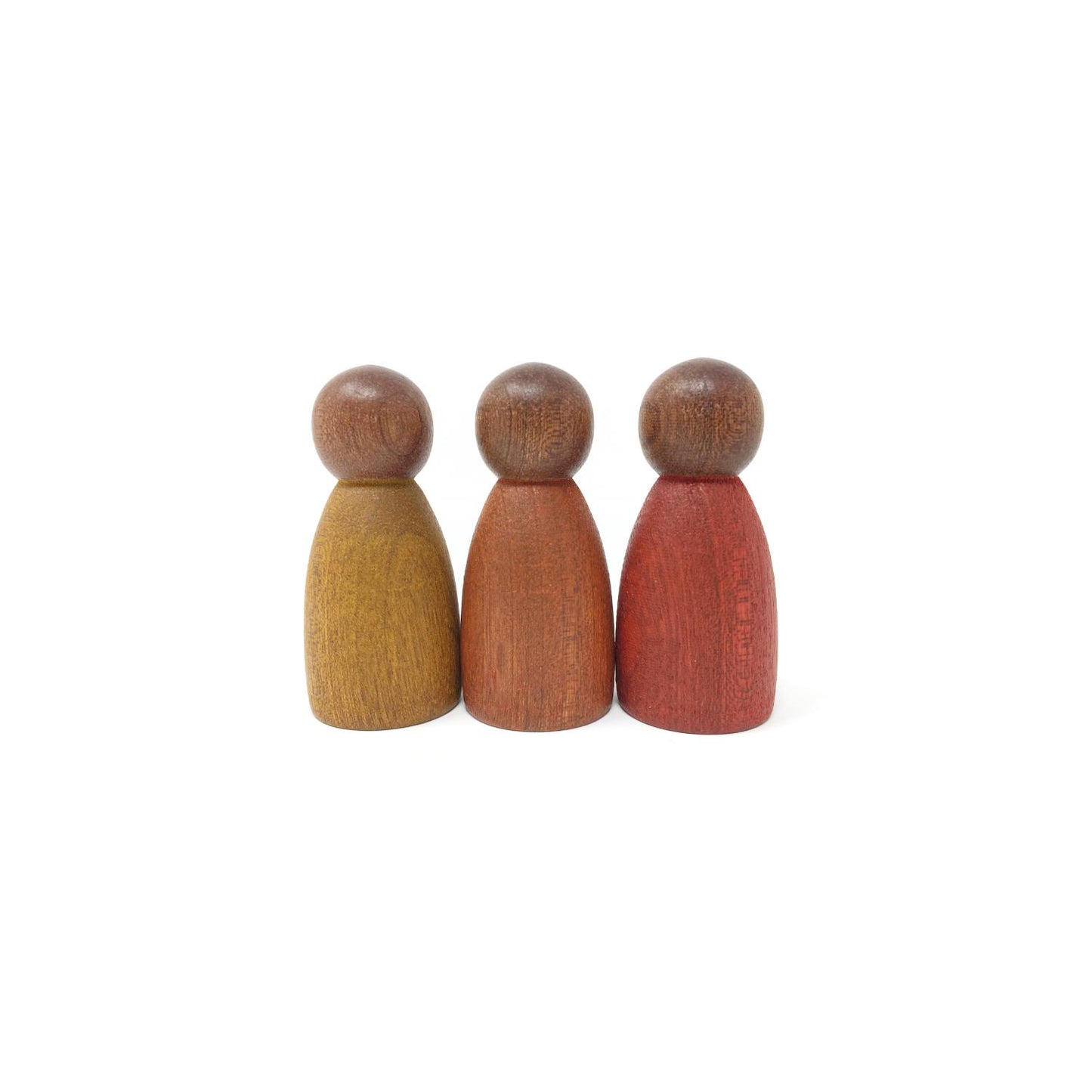 Grapat 3 Dark Wood Nins Stained In Warm Colours | Wooden Toys for Kids | Open-Ended Play Set | Front View | BeoVERDE.ie
