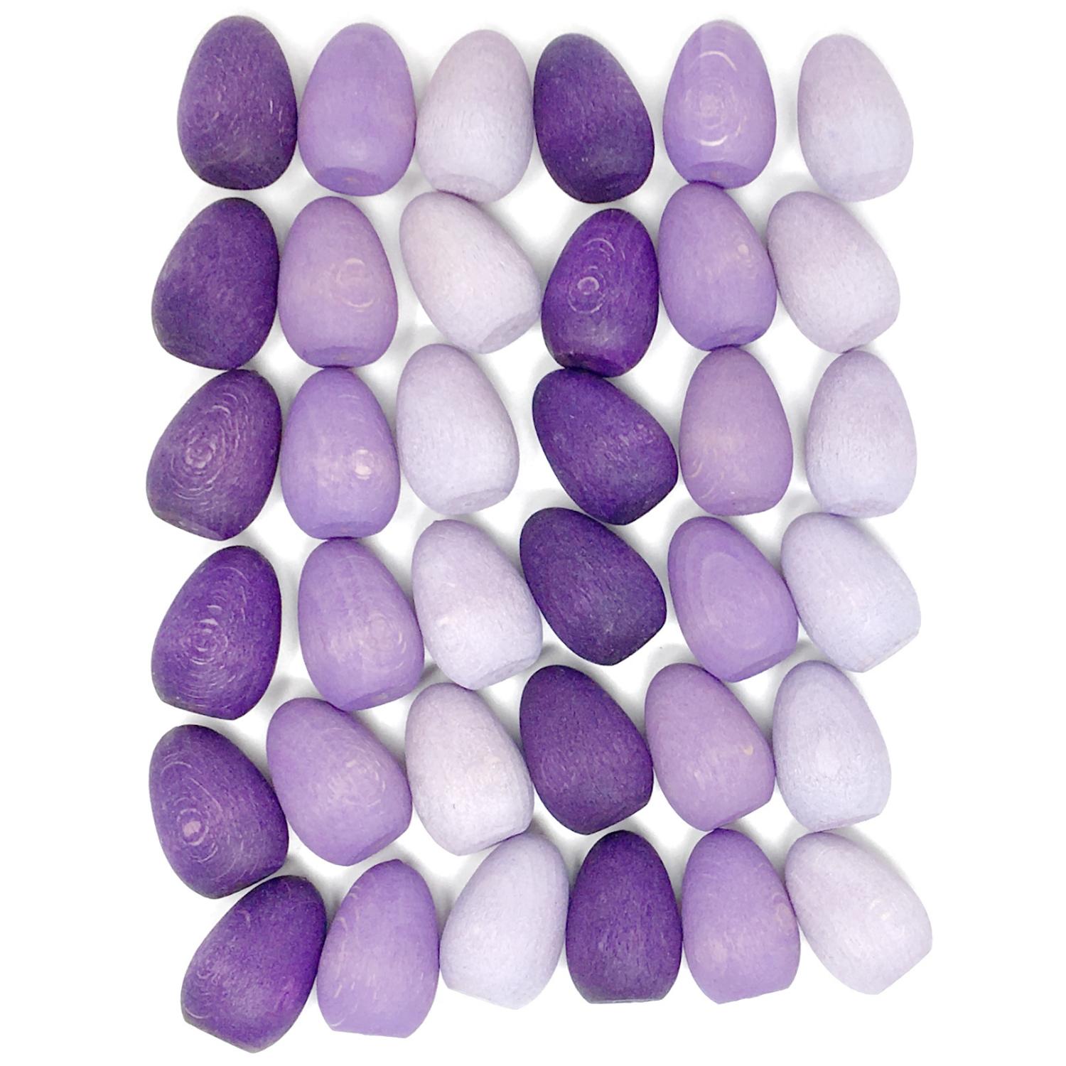 Grapat Mandala Eggs | 36 Pieces in 3 Shades of Purple | Natural Wooden Toys | Front View | BeoVERDE.ie