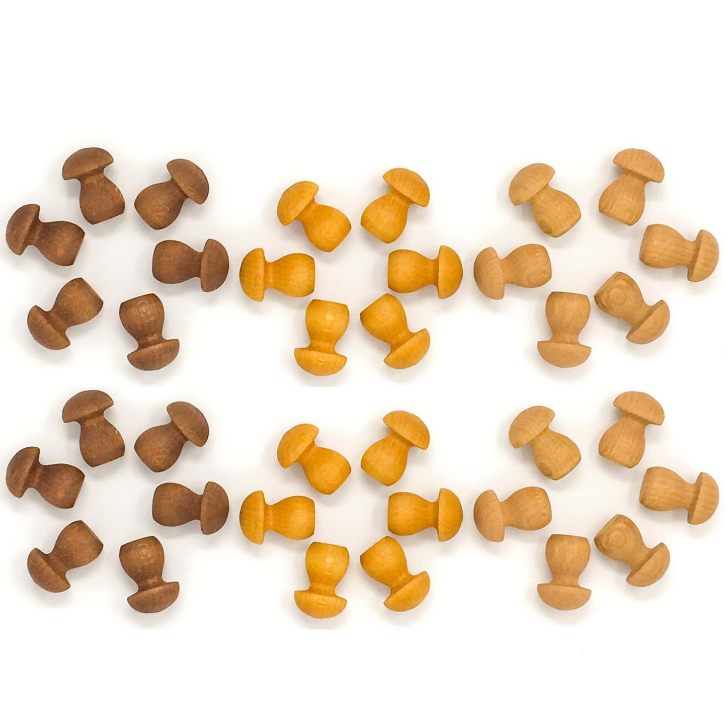 Grapat Mandala Little Mushrooms | 36 Pieces in 3 Shades of Yellow | Natural Wooden Toys | Front View | BeoVERDE.ie