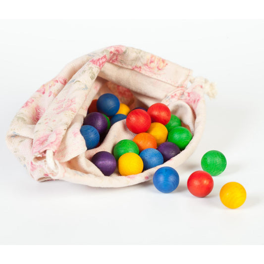 Grapat Wooden Marbles Set | Wooden Toys for Kids | Open-Ended Play Set | Front View with Fabric Storage Bag | BeoVERDE.ie