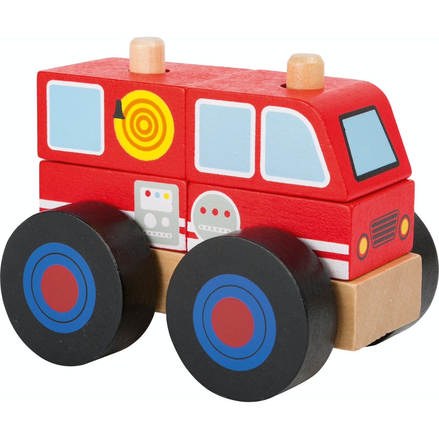 Small Foot Wooden Stacker Fire Engine | Baby & Toddler Activity Wooden Toy | Front Side View | BeoVERDE.ie