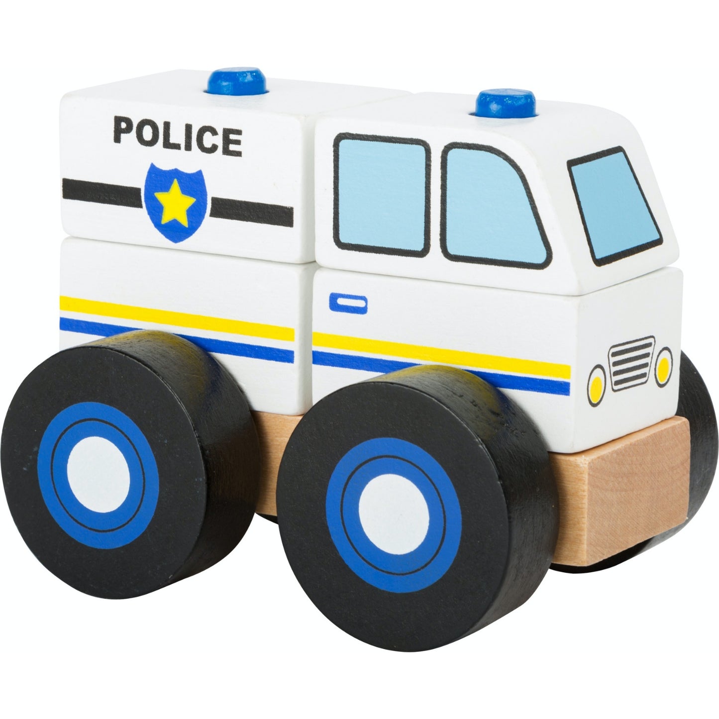 Small Foot Wooden Stacker Police Car | Baby & Toddler Activity Wooden Toy | Front Side View | BeoVERDE.ie