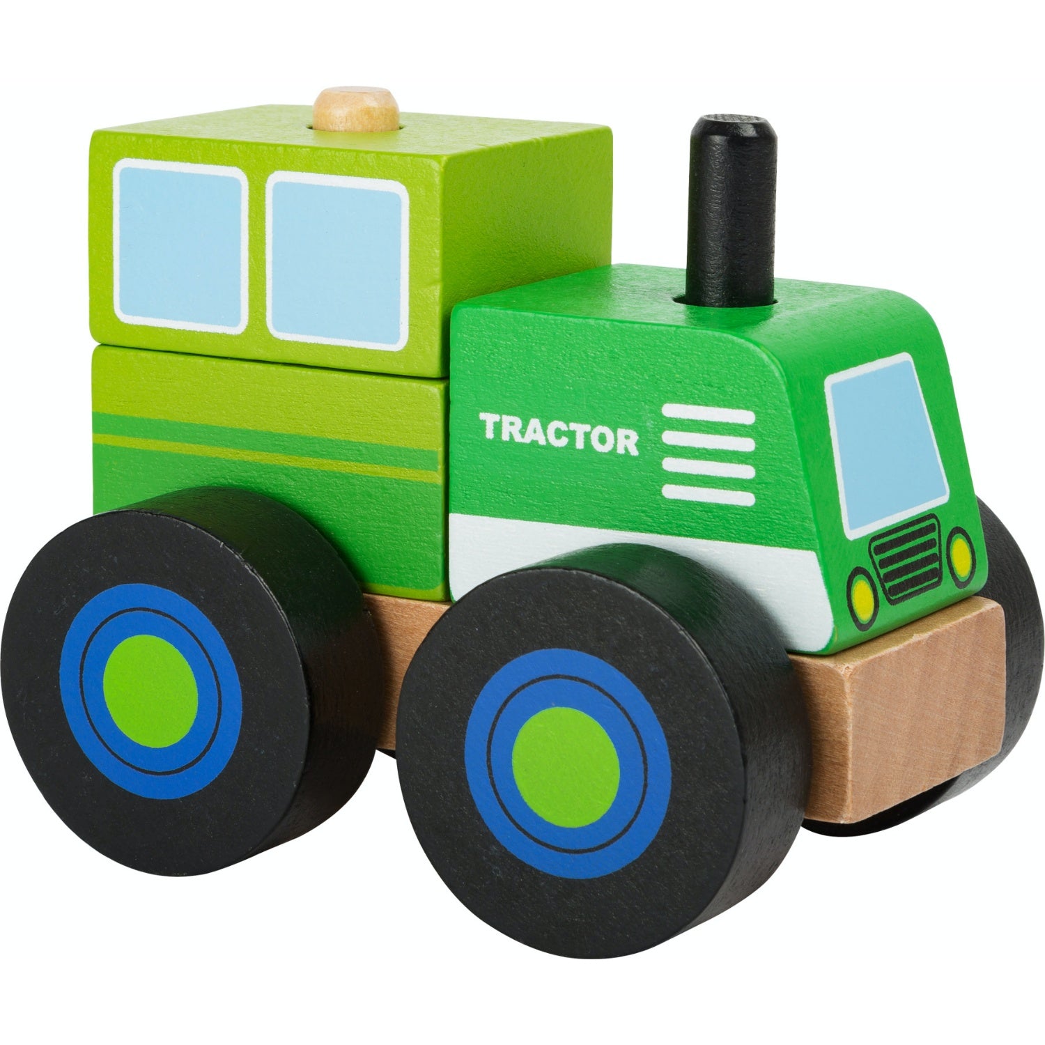 Small Foot Wooden Stacker Tractor | Baby & Toddler Activity Wooden Toy | Front Side View | BeoVERDE.ie