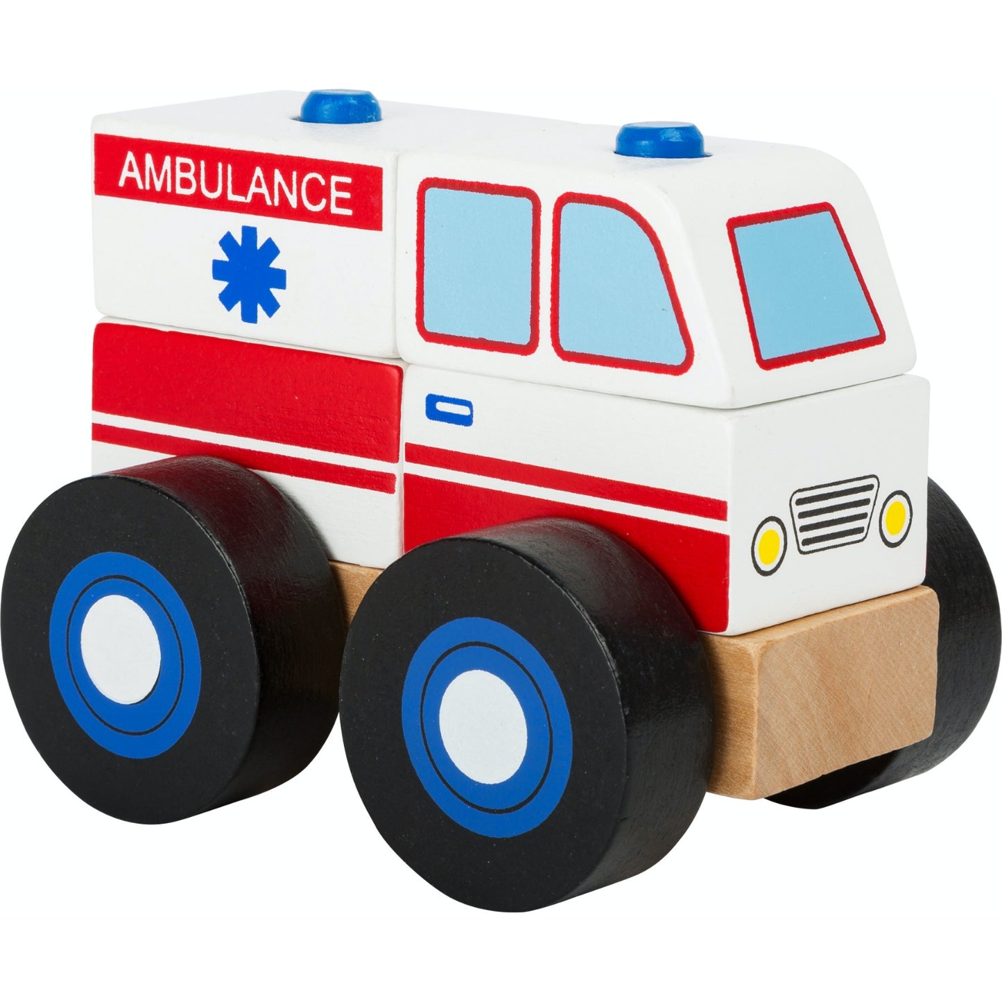 Small Foot Wooden Stacker Ambulance | Baby & Toddler Activity Wooden Toy | Front Side View | BeoVERDE.ie