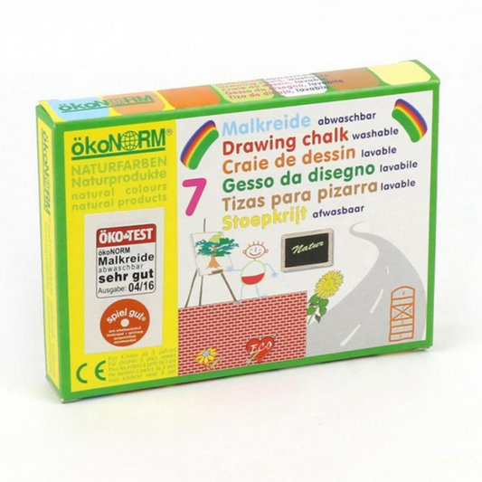 okoNORM Kids’ Natural Drawing Chalks | Vegan & Eco-Friendly | 7 Colours | Box Closeup | BeoVERDE.ie