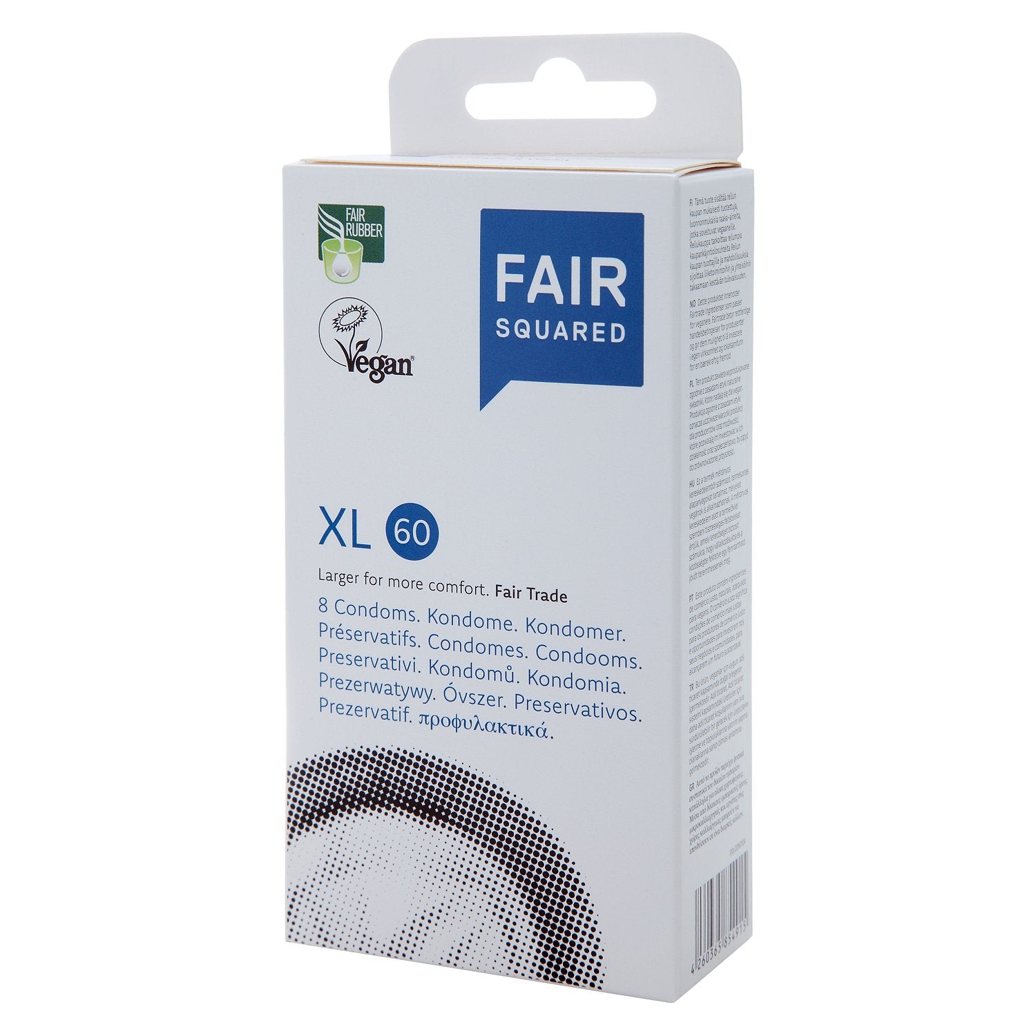 FAIR SQUARED Condoms XL 60 | Natural Latex, Transparent & Lubricated | Fairtrade | Vegan | 8 Pack | Made in Germany
